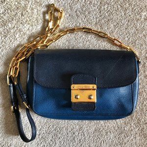 Miu Miu Blue Large Madras Bag w/gold chain strap